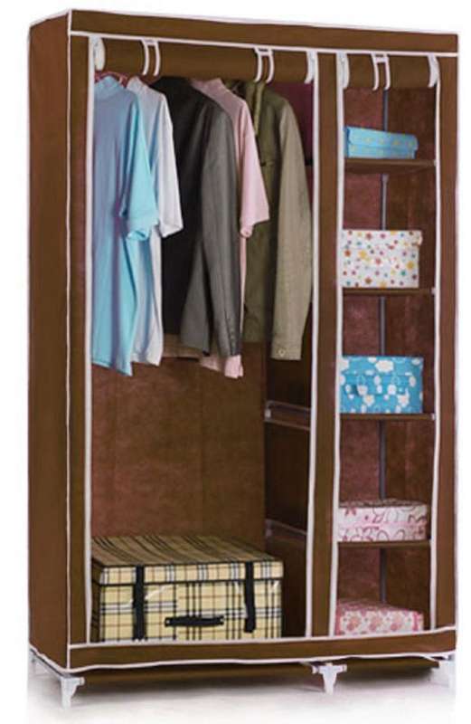 Double Portable & Foldable Canvas Wardrobe With Shelves - Great Storage Unit for Any Place