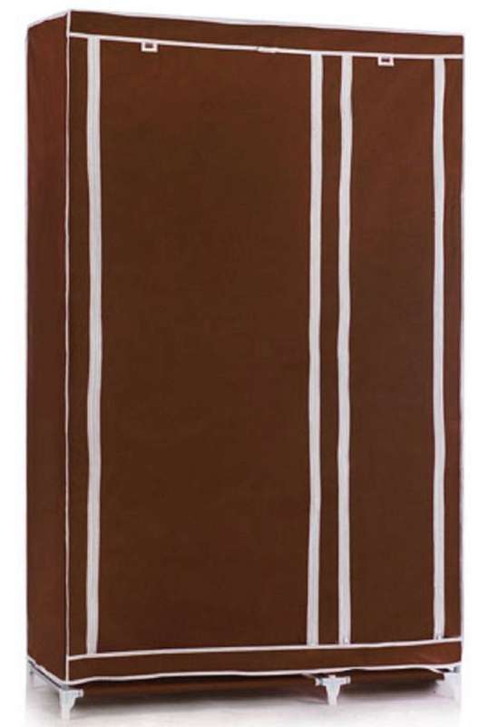Double Portable & Foldable Canvas Wardrobe With Shelves - Great Storage Unit for Any Place