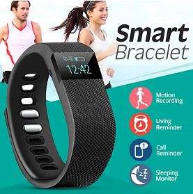 Bluetooth Smartwatch & Fitness Bracelet with Pedometer for Samsung & Android Phones - BLACK