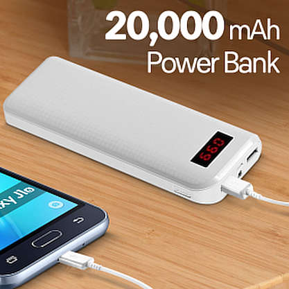20 000mAh 3 USB Power Bank for Charging of Electronic Devices, LED Digital Screen & Flashlight