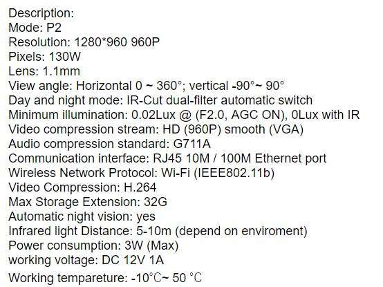 960P HD 3D Panoramic VR Camera, 360 Degree Multi Angle View, Two Way Talk, Motion Detection etc.