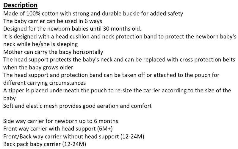 6 in 1 Baby Carrier - Designed for Newborn Babies Up Until 24 Months Old