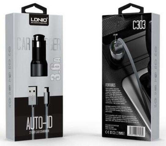 Original LED Ldnio C303 Car Charger with Dual USB 5V/3.6A Quick Charge Full Metal For IOS or Android
