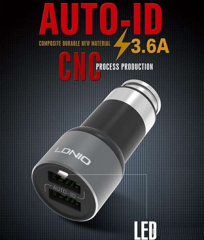 Original LED Ldnio C303 Car Charger with Dual USB 5V/3.6A Quick Charge Full Metal For IOS or Android