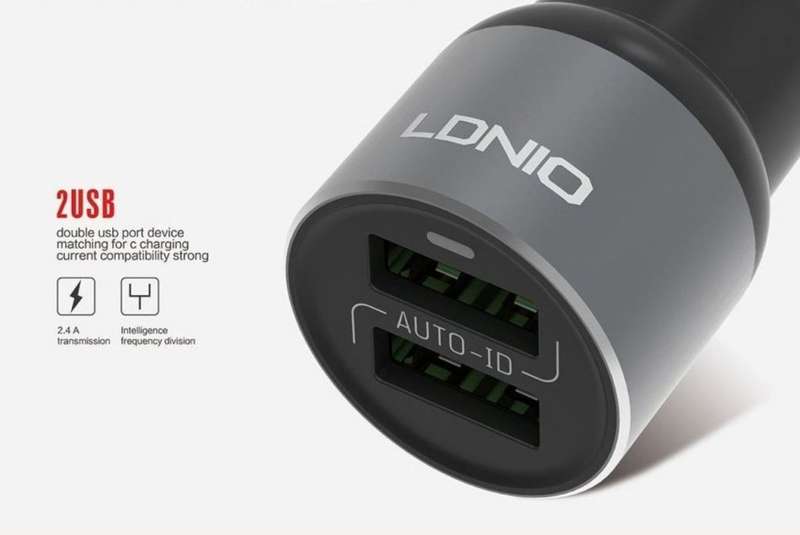 Original LED Ldnio C303 Car Charger with Dual USB 5V/3.6A Quick Charge Full Metal For IOS or Android