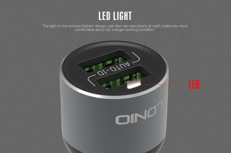 Original LED Ldnio C303 Car Charger with Dual USB 5V/3.6A Quick Charge Full Metal For IOS or Android