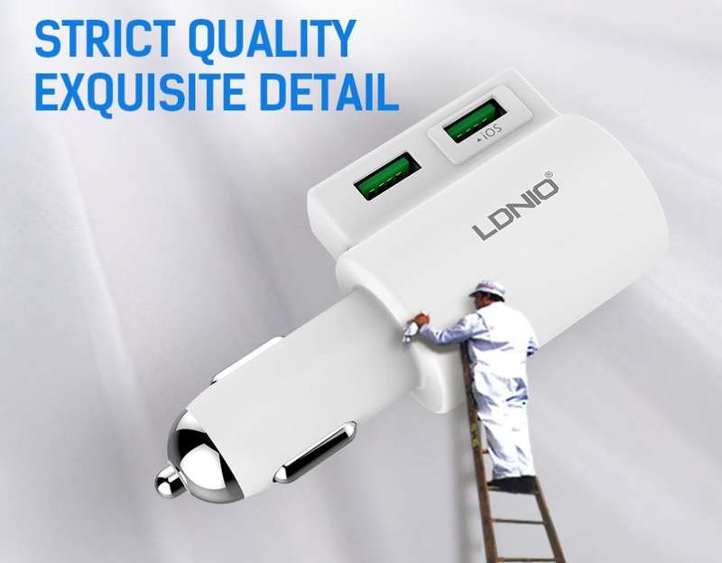 High Quality LDNIO 4.2 Dual USB Interface and 1 Socket Adapter Car Charger for IOS & Android