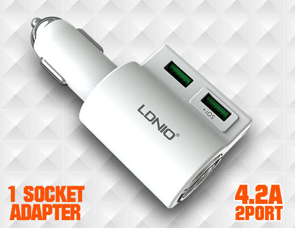 High Quality LDNIO 4.2 Dual USB Interface and 1 Socket Adapter Car Charger for IOS & Android