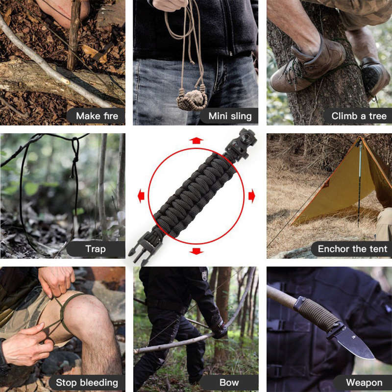 Tactical Survival Watch with Compass, Whistle, Flint, Fire Starter Thermometer & Paracord Rope