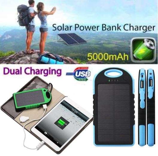 SOLAR Powerbank 5000mAh with 2 USB Ports for Charging of Electronic Devices, Phones & Lights