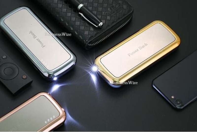 27 000 mAh Mirror Power Bank with 2 USB Ports for Charging of Electronic Devices, LED Flashlight