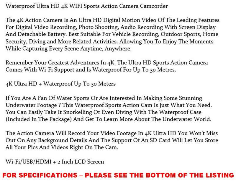 4K ULTRA HD Action Sport DVR & Camera - Waterproof, LCD Screen, Waterproof Casing..