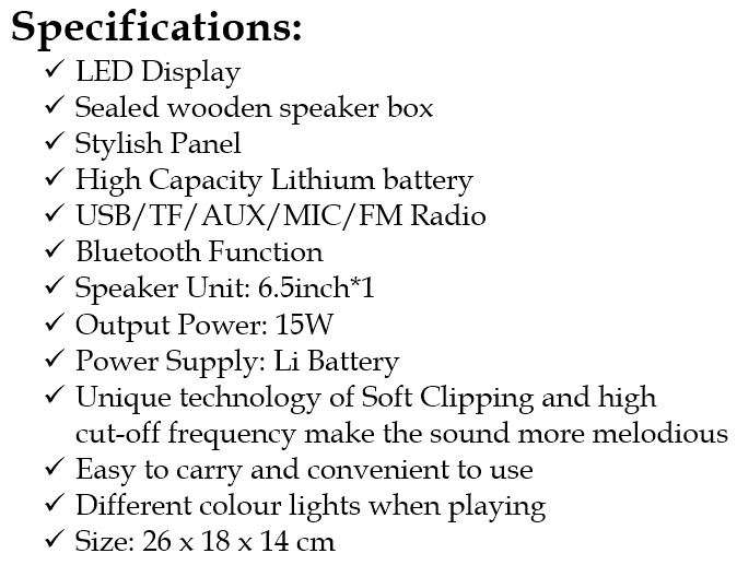 Bluetooth Multimedia FM Radio With X-Bass Speaker - USB/TF/AUX/MIC/LED Display