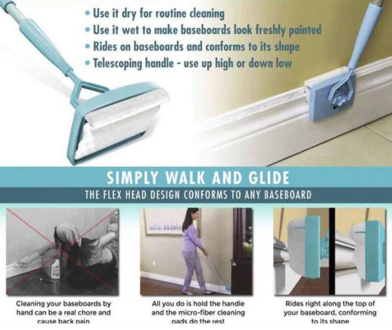 Baseboard Buddy Simply Glide and Dust - Extendable Microfiber Cleaner