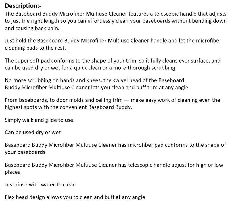 Baseboard Buddy Simply Glide and Dust - Extendable Microfiber Cleaner