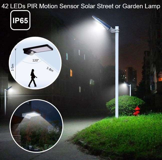 42 LED SOLAR Street & Garden Light, PIR, Motion Sensor, Waterproof with 3 modes
