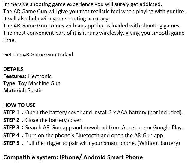 Bluetooth AR Game Gun - Download Application & Games, Compatible With iPhone & Android Phones