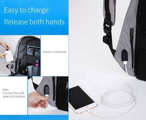 Anti-Theft USB Backpack PLUS 20,000 mAh 2 USB LED Display Power Bank with Flash Light