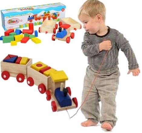 Three Section Pull Along Train with Building Blocks, Shape & Colour Recognition & Problem solving