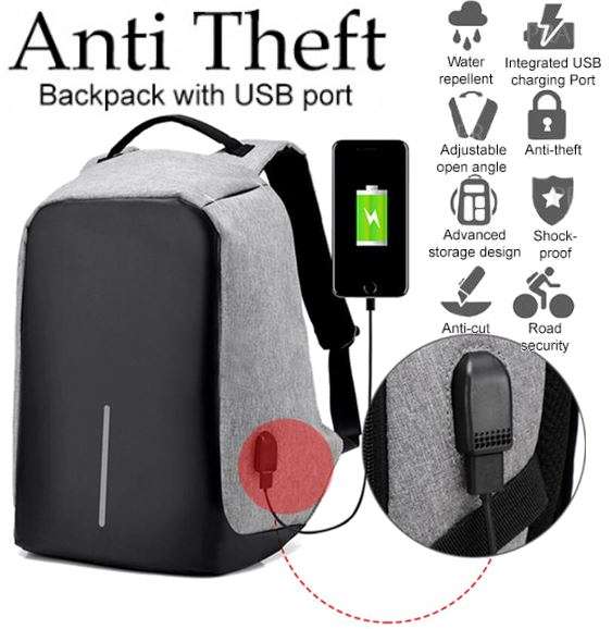 Anti-Theft USB Backpack with Reflective Strips & Multiple Storage Compartments