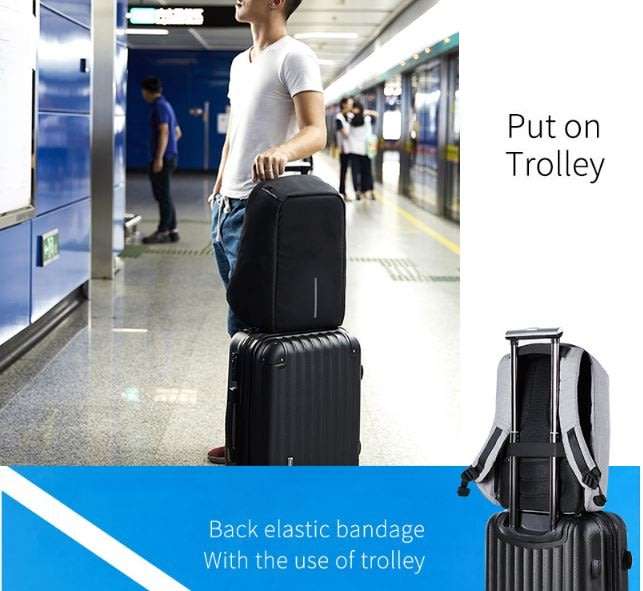 Anti-Theft USB Backpack with Reflective Strips & Multiple Storage Compartments