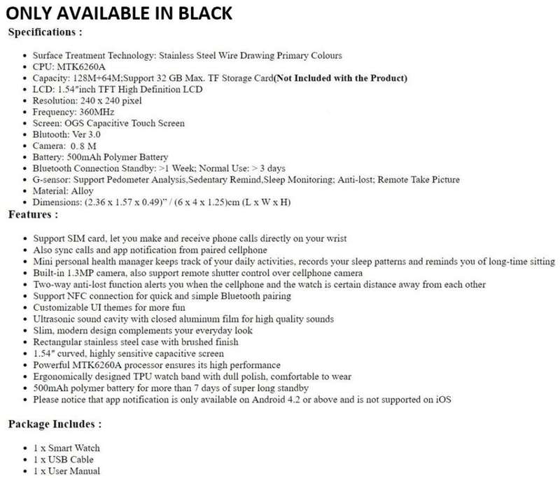 Smart Watch Phone, SIM CARD, Bluetooth, Camera, Sleep Monitor, SD Card, Pedometer etc.