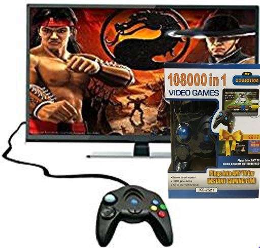 My Arcade 108000 in 1 Game System comes with 108000 built-in games.  Just Plug into TV and play