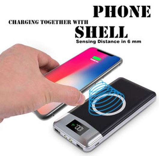 10000mAh Dual USB Power Bank & Wireless Charger, LED Digital Display & Flashlight