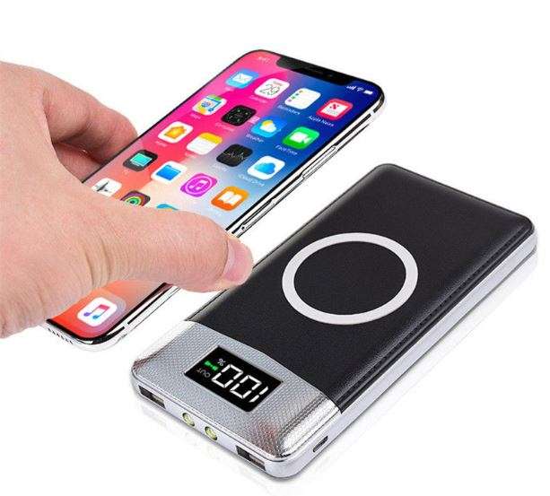 10000mAh Dual USB Power Bank & Wireless Charger, LED Digital Display & Flashlight