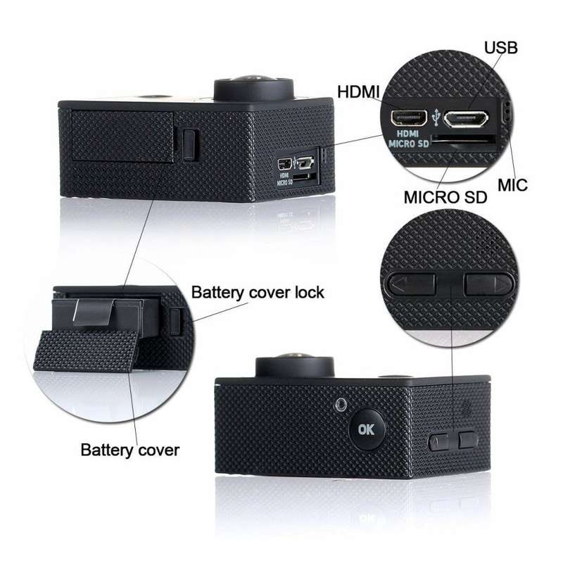2" Full HD Action Sport Camera - Waterproof, LCD Screen, Side Helmet Mount, Waterproof Casing..