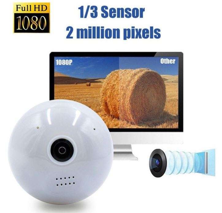 WI-FI Wireless Two-Way Intercom 360° HD Panoramic IP Bulb Camera & Light, Support SD Card
