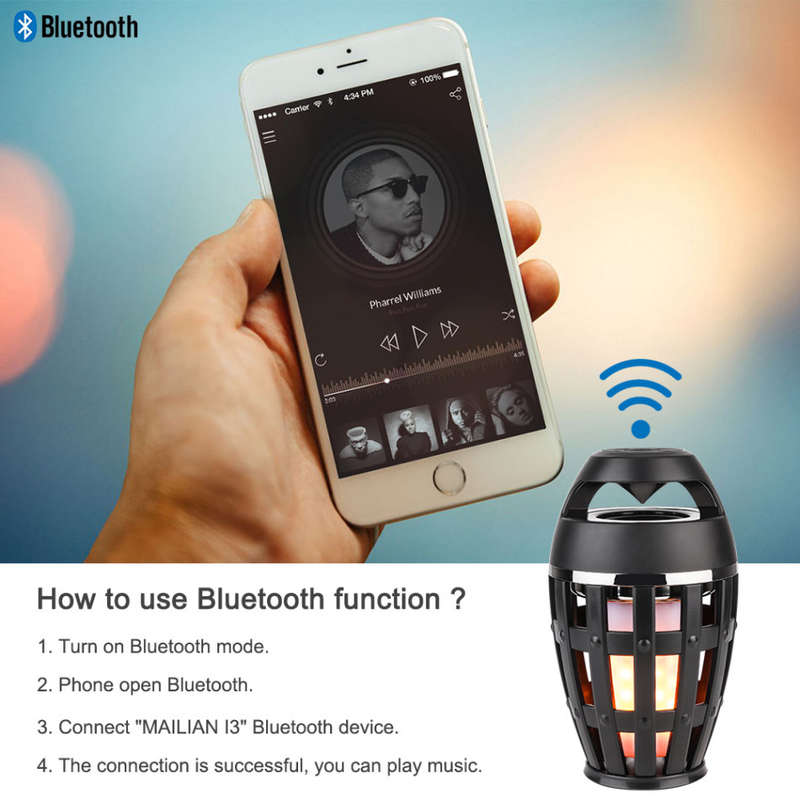 LED Atmosphere Flame Bluetooth Bass Speaker with USB Interface - Flame Beats Light Effect