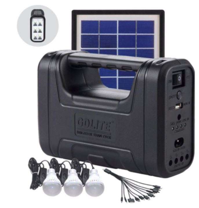 Home Solar System - Battery Control Unit, 3 LED Lamps, Solar Panel, Remote & 10 in 1 Charging Cable