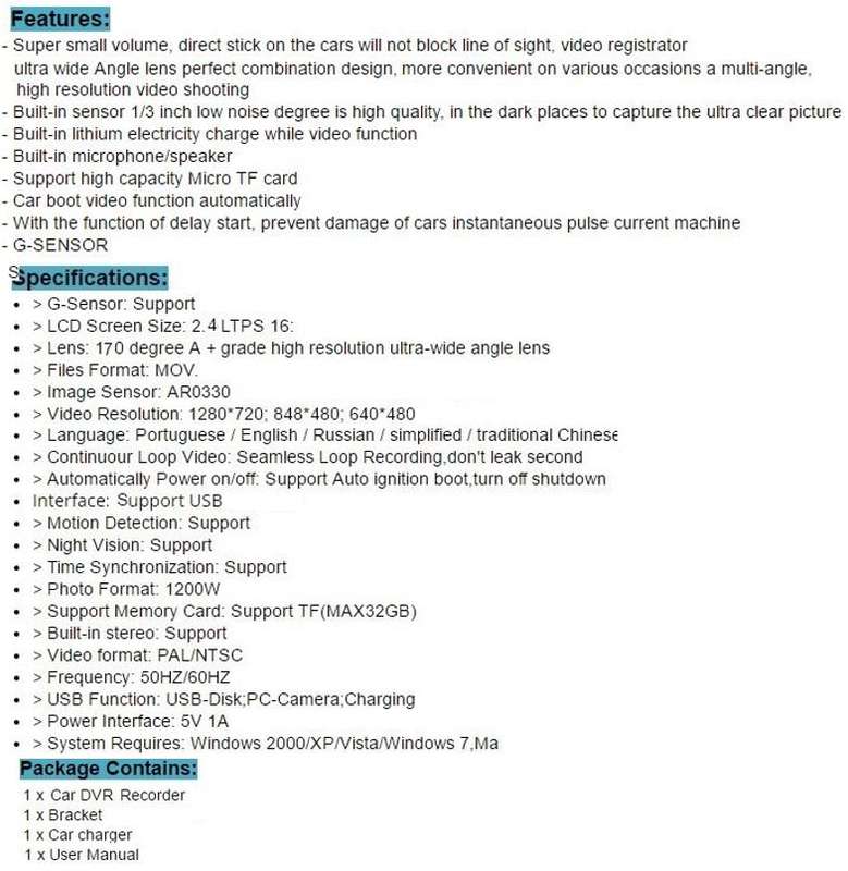HD 1080P DVR Camera & Camcorder For Vehicle, Motion Detection, G-Sensor, Night Vision