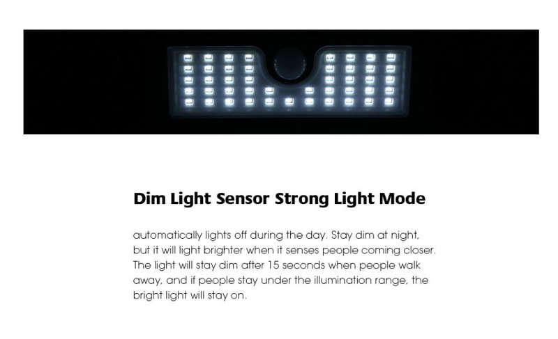 48 LED Solar Power Wall Light, PIR Motion Sensor, Waterproof, Night Sensor & Eco-friendly