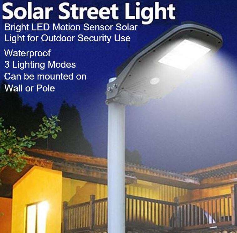 42 LED SOLAR Street or Wall Light, PIR, Motion Sensor, Waterproof with 3 modes