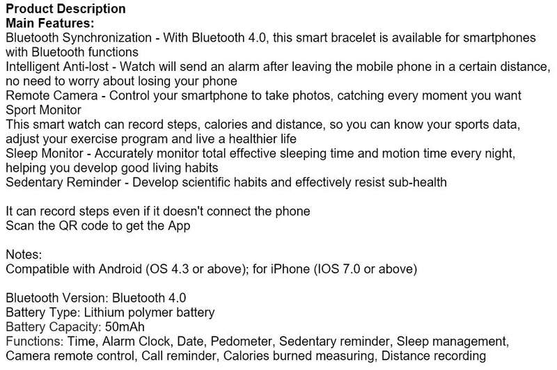 Bluetooth Smart Watch & Fitness Tracker, Pedometer, Calories etc. for Android & iOS Smartphones