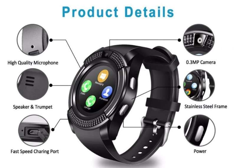 Professional Smart Watch Phone, SIM CARD, Bluetooth, Camera, Sleep Monitor, SD Card, Pedometer etc.