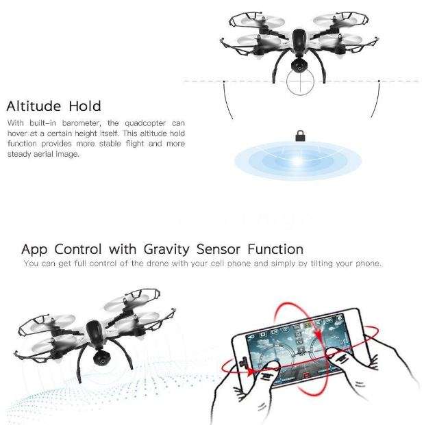 2.4GHz 4CH 6-Axis WIFI Real-Transmission Foldable Camera Drone with LED Lights for Night Flying
