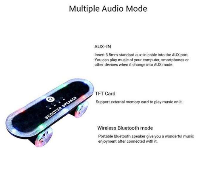 Portable Wireless Skateboard Bluetooth Speaker with Microphone, Support USB, SD Card & Aux-in