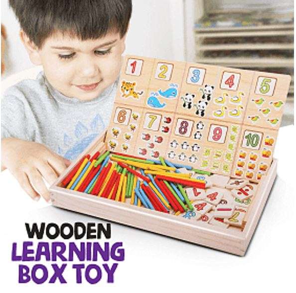 Mathematical Operation Block Set with Chalkboard & Accessories in a Wooden Box