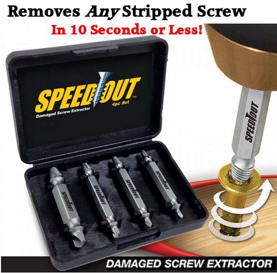 4 Piece Damaged Screw Extractor Set - Remove any stripped screw in 10 seconds or less with any drill