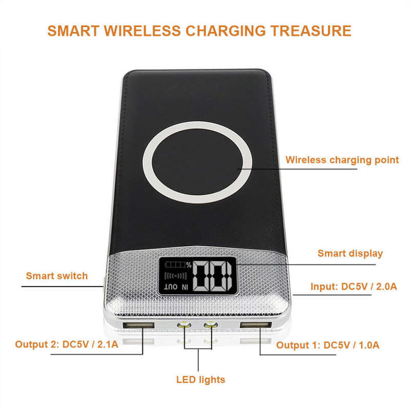 10000mAh Dual USB Power Bank & Wireless Fast Charger with LED Digital Display