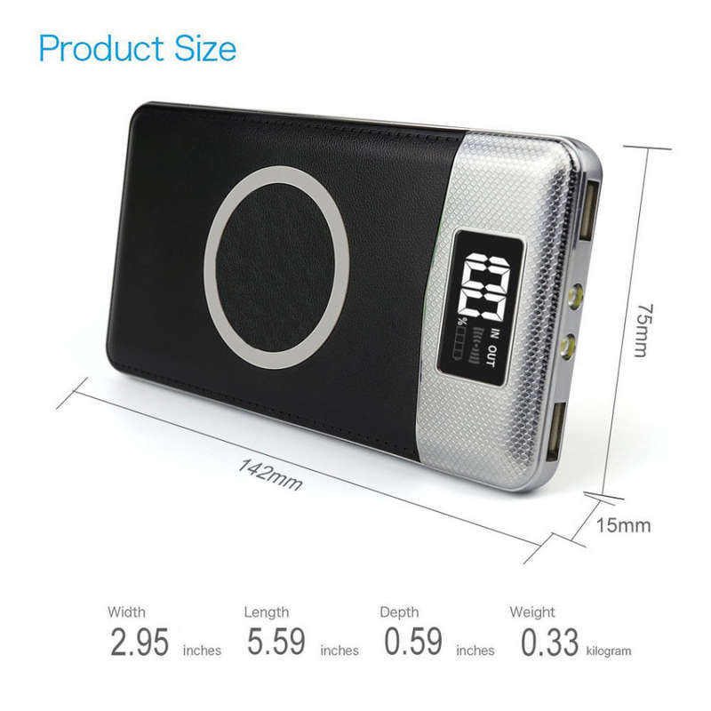 10000mAh Dual USB Power Bank & Wireless Fast Charger with LED Digital Display