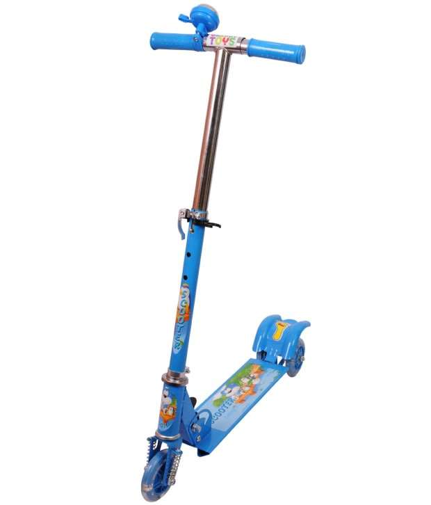 Three Wheel Adjustable Height Metal Folding Skate Scooter with Led Lights and Bell in Blue or Pink