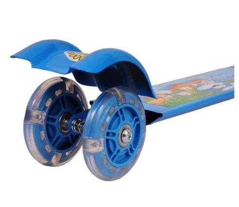 Three Wheel Adjustable Height Metal Folding Skate Scooter with Led Lights and Bell in Blue or Pink