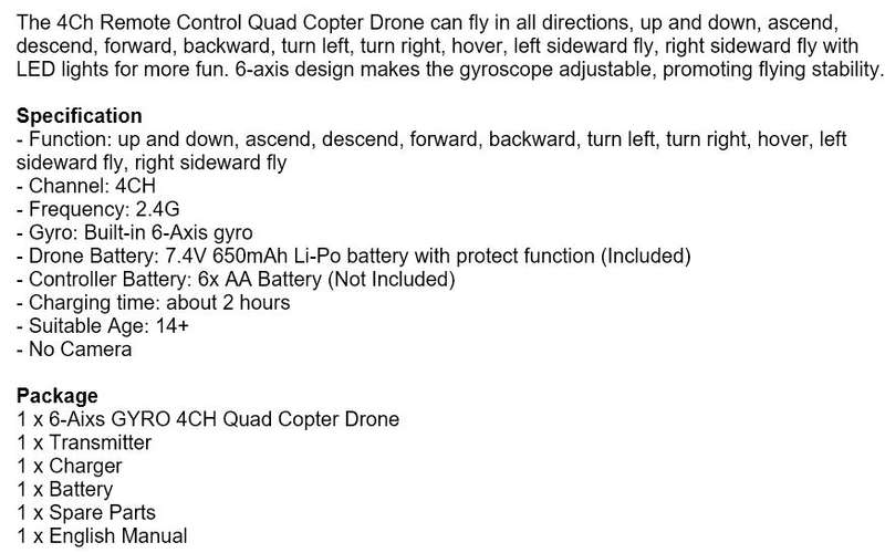 6-Aixs GYRO Remote Control Quad Copter 4CH Drone With LED Lights