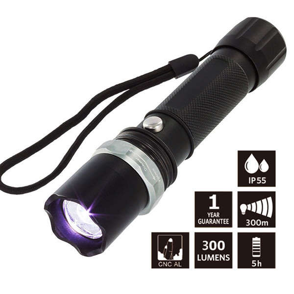 Tactical Swat Rechargeable Zoom able LED Flashlight, Battery, Charger, Car Charger & Safety Wand