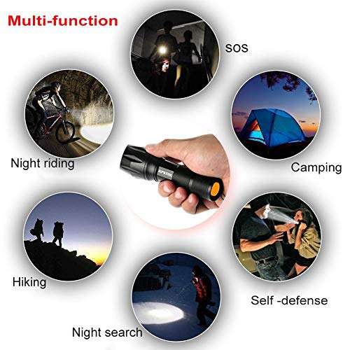 Tactical Swat Rechargeable Zoom able LED Flashlight, Battery, Charger, Car Charger & Safety Wand