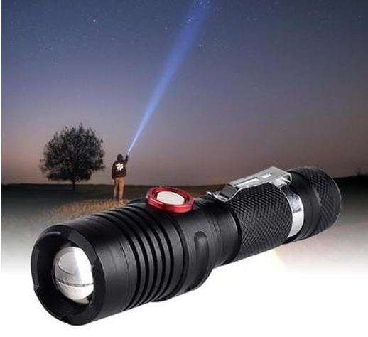 Tactical Swat Rechargeable Zoom able LED Flashlight, Battery, Charger, Car Charger & Safety Wand